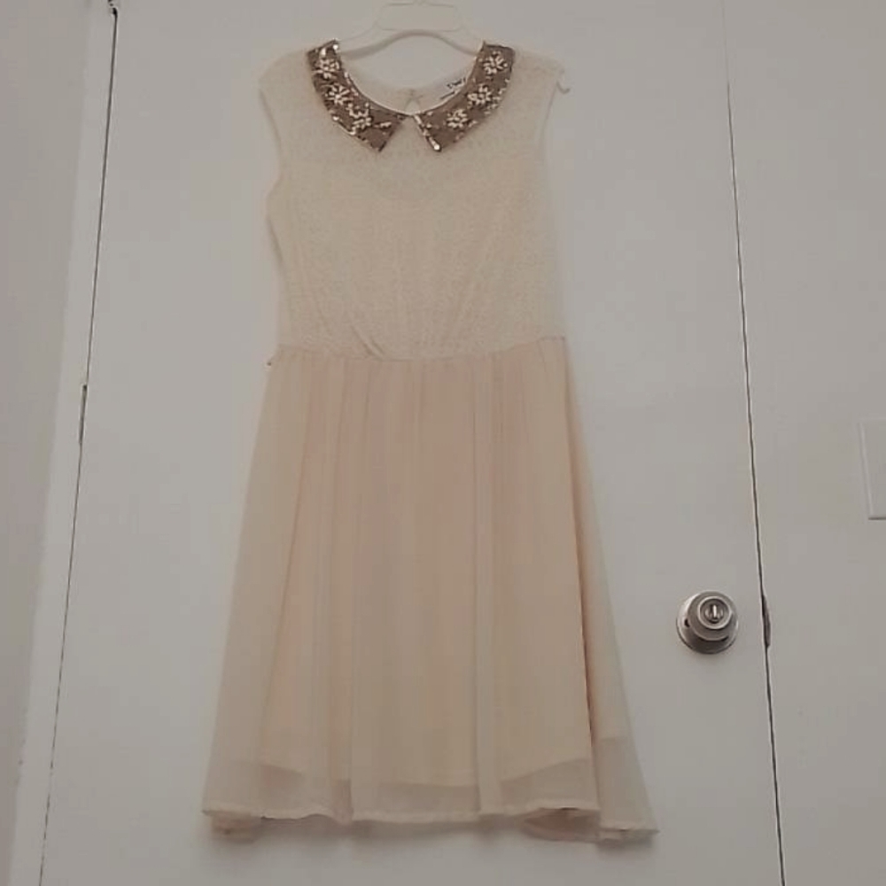 Pinky Cream Lace Chiffon Sleeveless  Dress